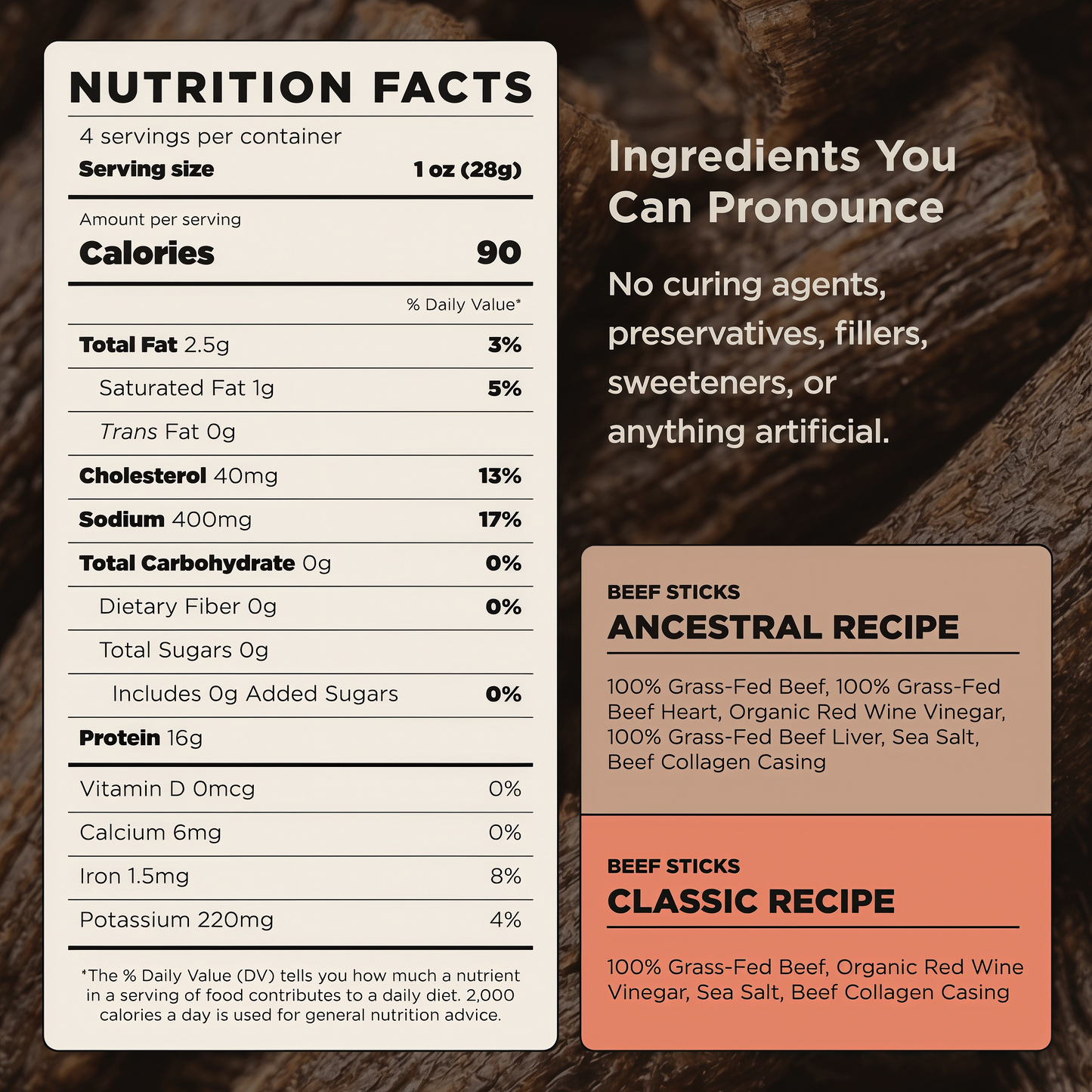 Lineage Provisions  100% Grass-Fed Beef Sticks – Ancestral Variety Pack