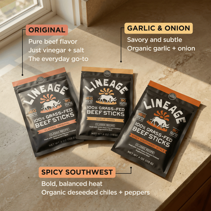 Lineage Provisions  100% Grass-Fed Beef Sticks – Ancestral Variety Pack